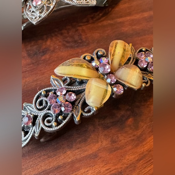 Vintage  Pink and Yellow Hair Clip Barrettes - Picture 3 of 7